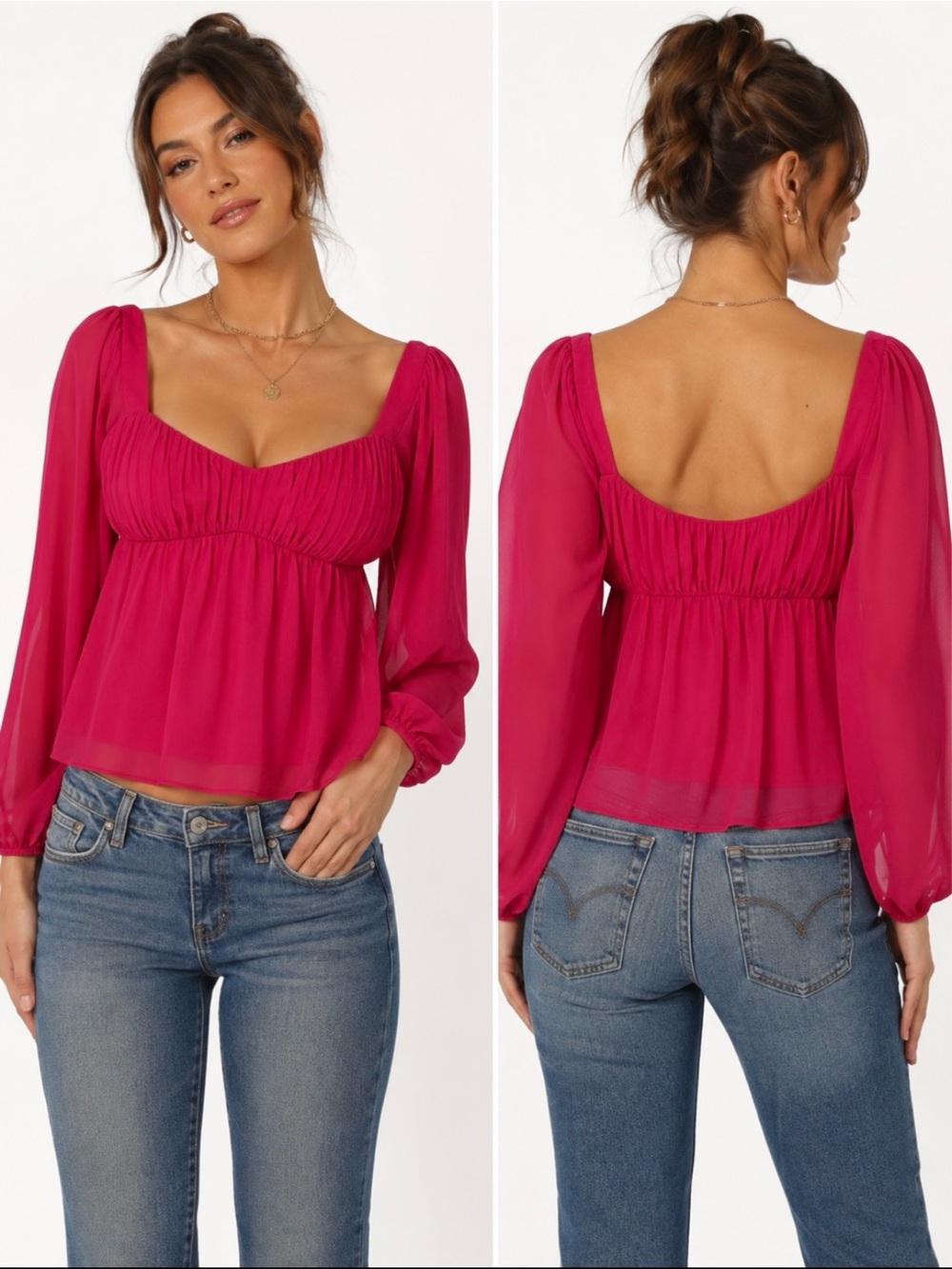 Abercrombie & Fitch Chiffon Y2K Babydoll Top Hot Pink Size Medium